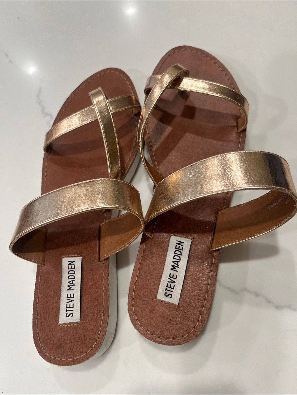 Steve Madden Rose Gold Strappy Slide Sandals